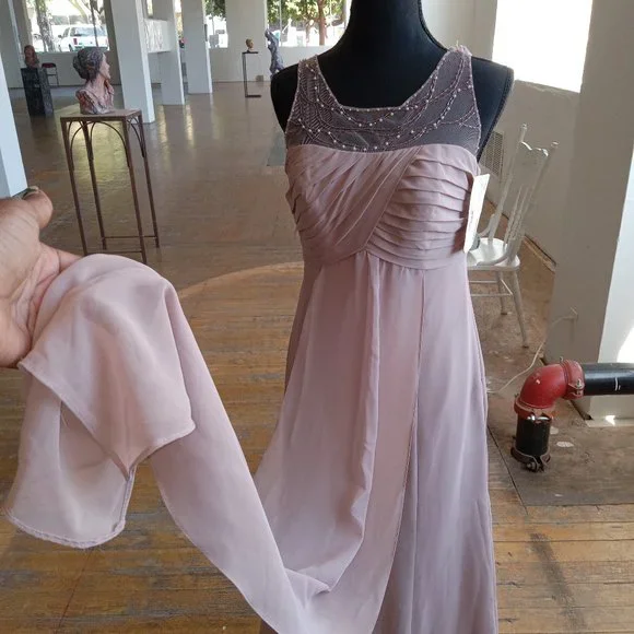 long bridesmaid dress with lace bodice Light Tan Pants